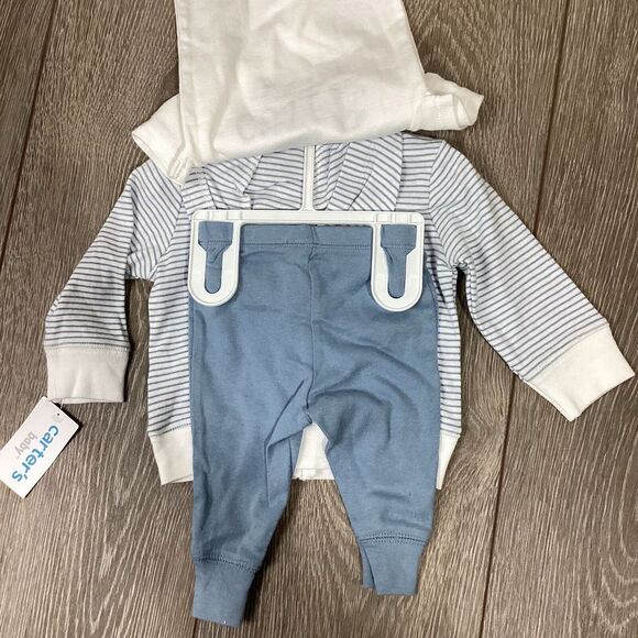Carters NEW Baby 3 Piece 3 Month Set Full Zip Hoodie One Piece Pant Joggers Blue - Picture 3 of 7